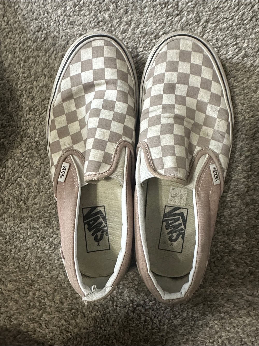 Vans Checkerboard Slip-On in Taupe and White 8.5